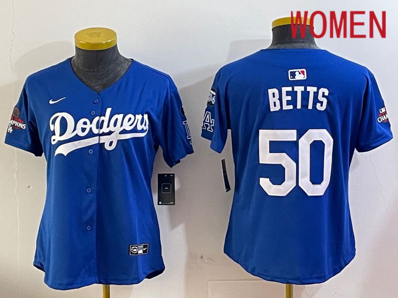 Women Los Angeles Dodgers 50 Betts Blue Game 2024 Nike MLB Jersey style 12054